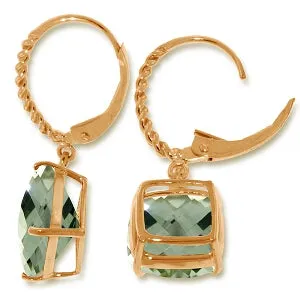 14K Solid Rose Gold Leverback Earrings Natural Green Amethyst Gemstone