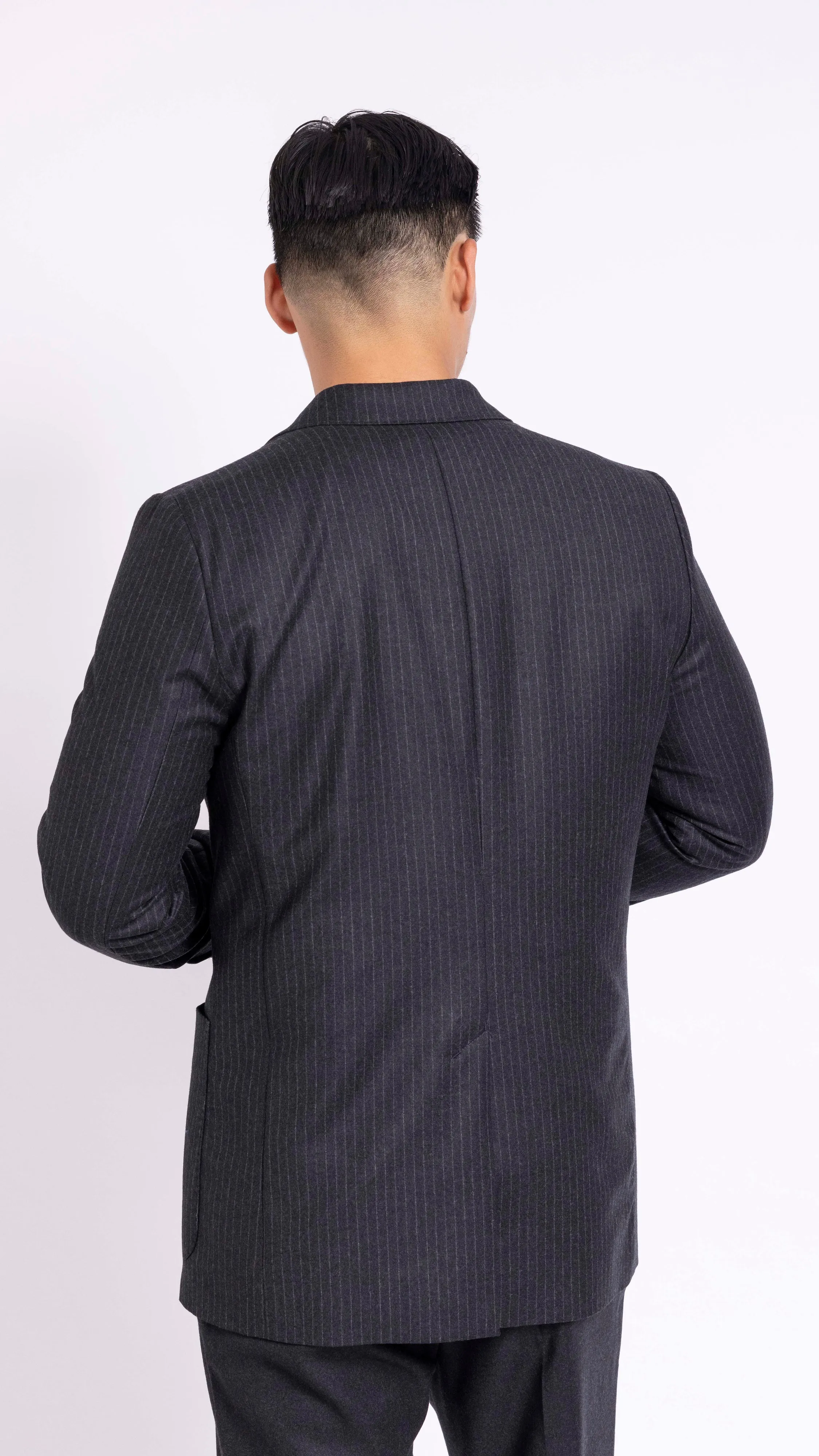 AMI PARIS GRAY PIN-STRIPE 2 BUTTON BLAZER