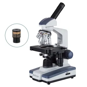 Amscope M620 Series Monocular LED Compound Microscope 40X-2500X Magnification with 1.0MP Digital Camera