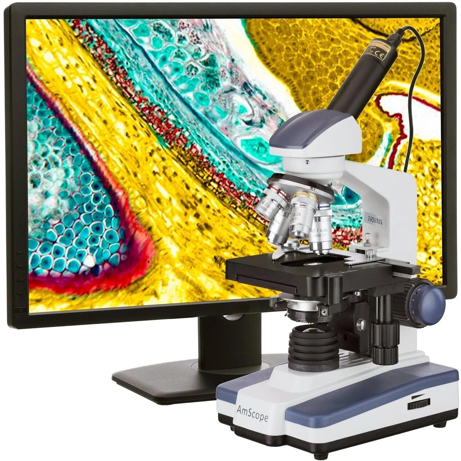 Amscope M620 Series Monocular LED Compound Microscope 40X-2500X Magnification with 1.0MP Digital Camera