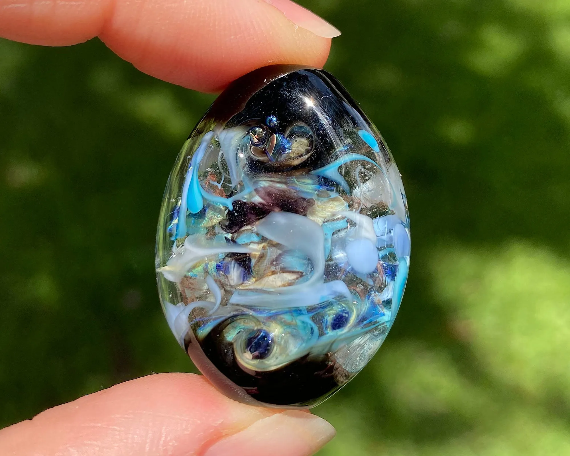 Aqua Blue Abstract Lampwork Focal Bead SRA