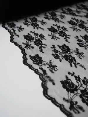 Black Peony Bouquet Scallop Lace