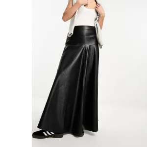 Bonnie Women's Genuine Leather Maxi Skirt Black