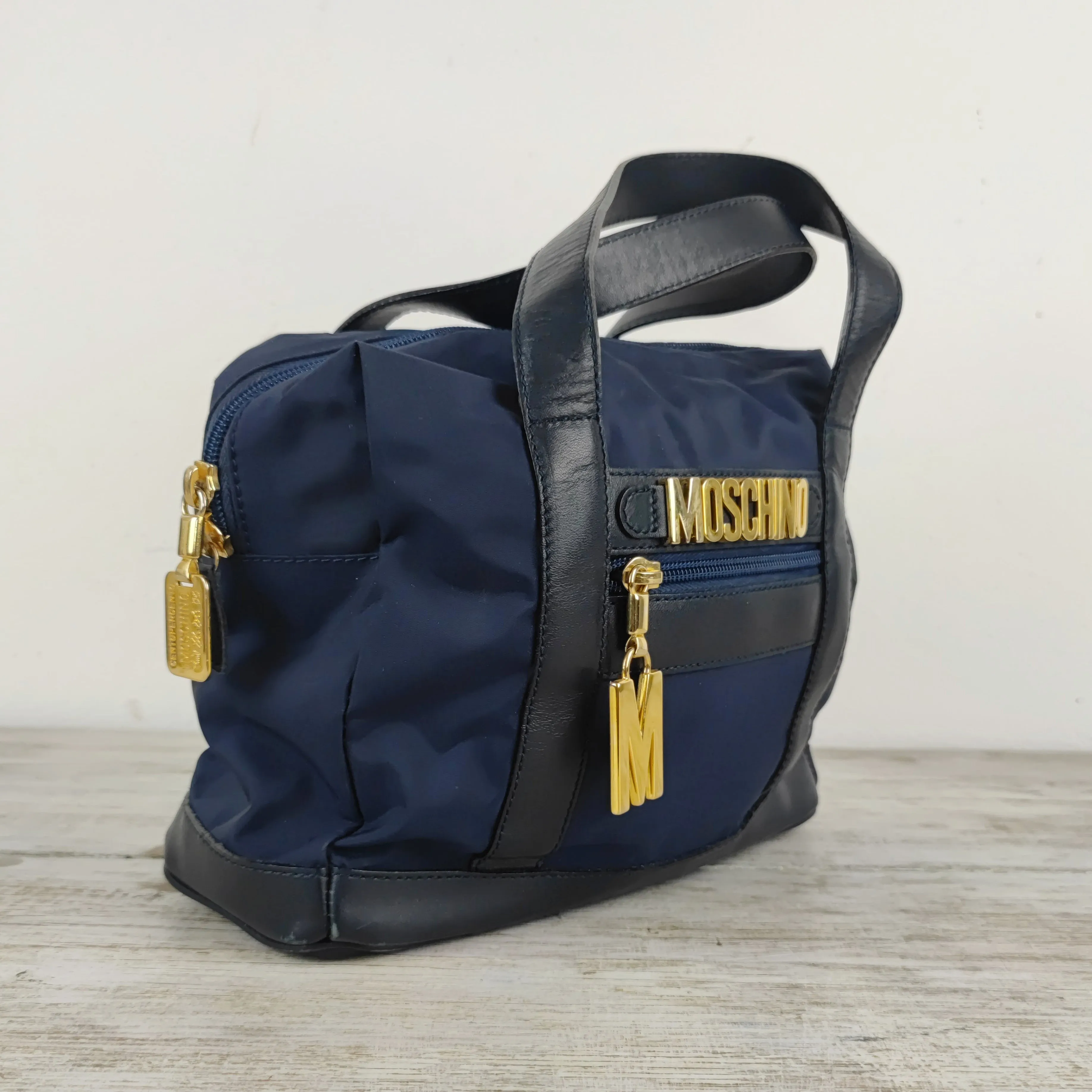 Borsa bauletto vintage Moschino nylon blu