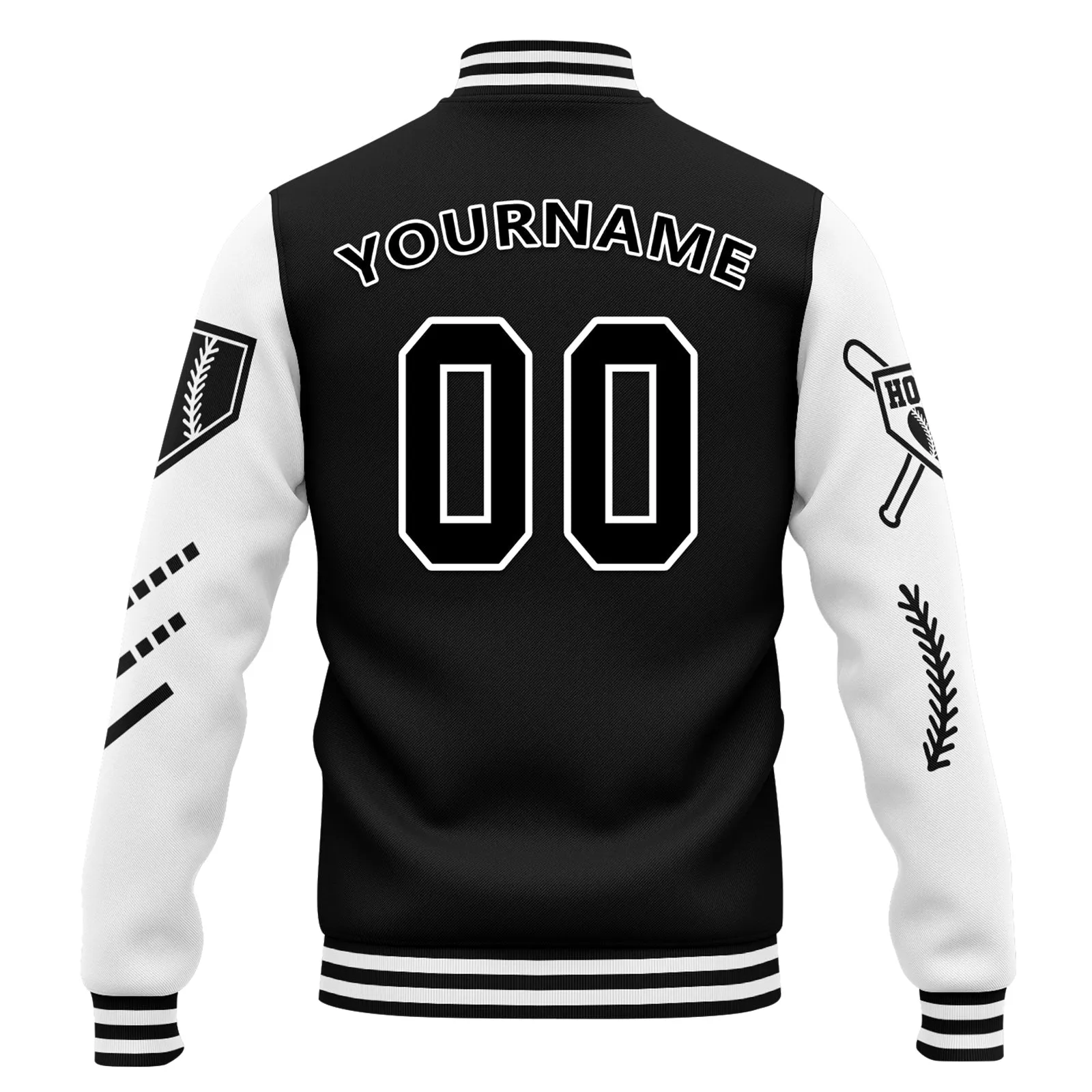 Custom Black White Raglan Sleeves Jacket Bomber Full-Snap Varsity Letterman Personalized Jacket FZ005-D023002-8