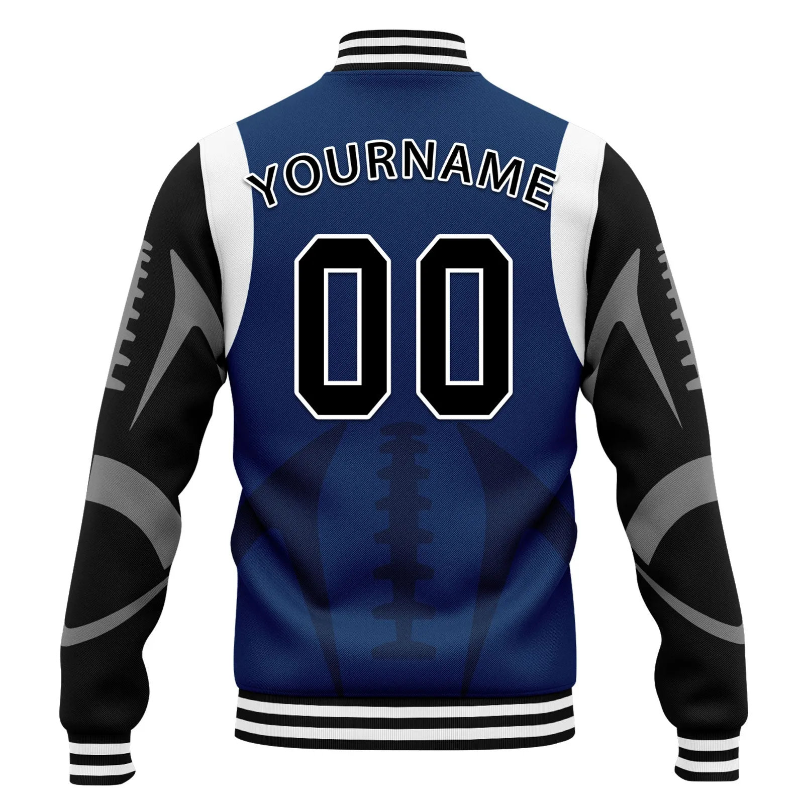 Custom Blue Black Indianapolis Jacket Bomber Full-Snap Varsity Letterman Personalized Jacket FZ005-D025004-16