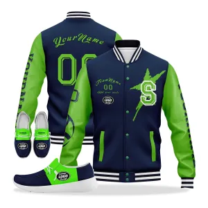 Custom Blue Green Seattle Jacket and Sports Shoes Combo Offer Personalized Combo ZH-D020294-27