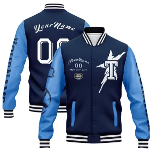 Custom Blue Tennessee Jacket Bomber Full-Snap Varsity Letterman Personalized Jacket FZ005SX-D020290-32