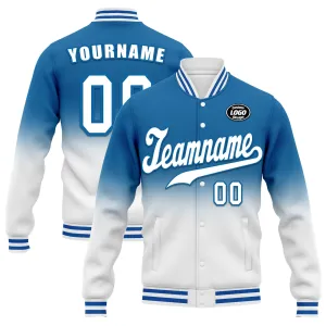 Custom Blue White Fade Fashion Jacket Bomber Full-Snap Varsity Letterman Personalized Jacket FZ005-D020229-18