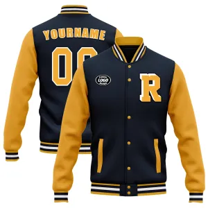 Custom Blue Yellow Jacket Bomber Full-Snap Varsity Letterman Personalized Jacket FZ005-D020255-6