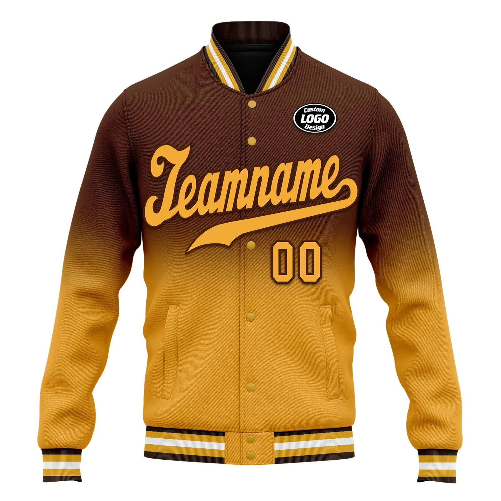 Custom Brown Yellow Fade Fashion Jacket Bomber Full-Snap Varsity Letterman Personalized Jacket FZ005-D020229-7