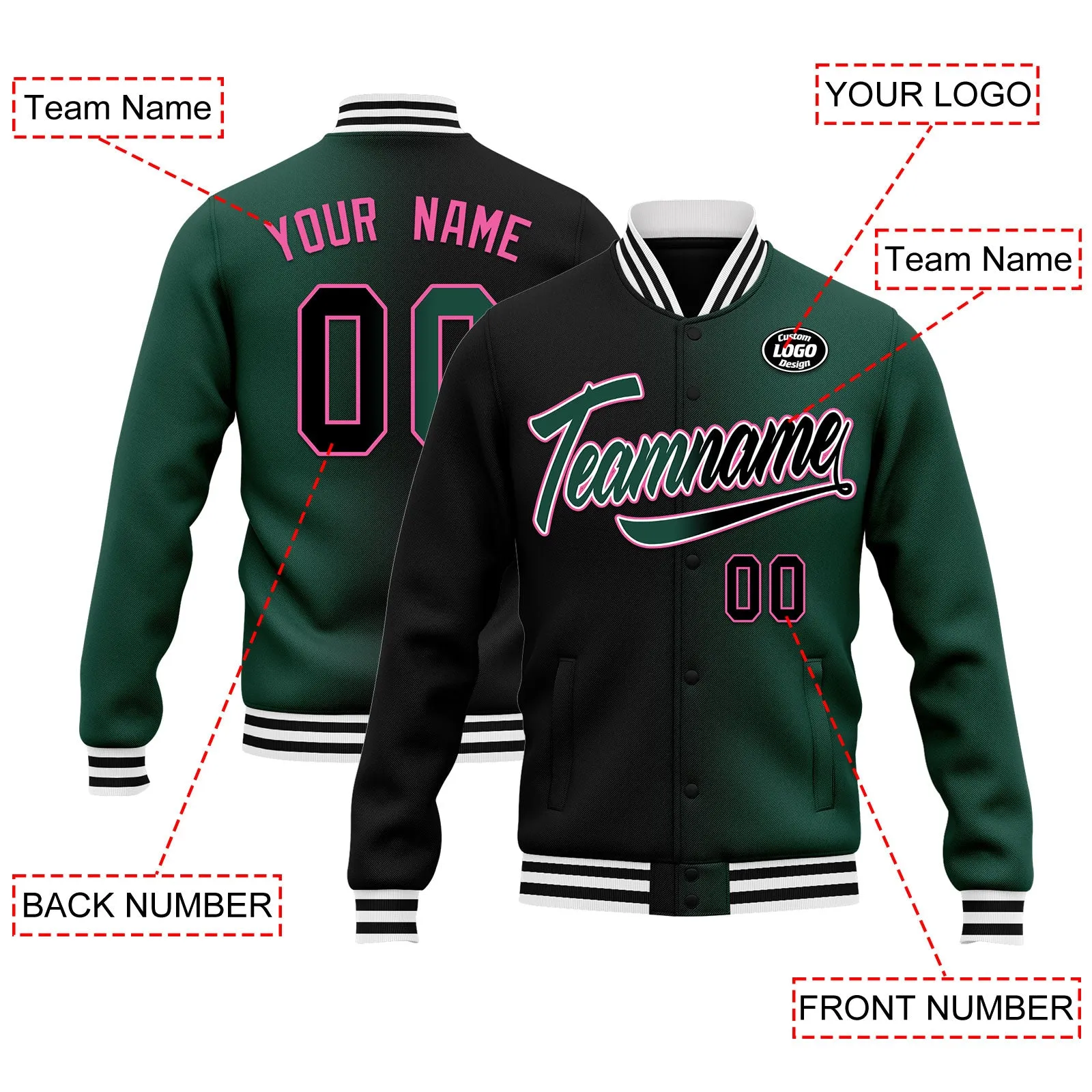 Custom Gradient Fashion Jacket Bomber Full-Snap Varsity Letterman Personalized Jacket FZ005-D028016-8