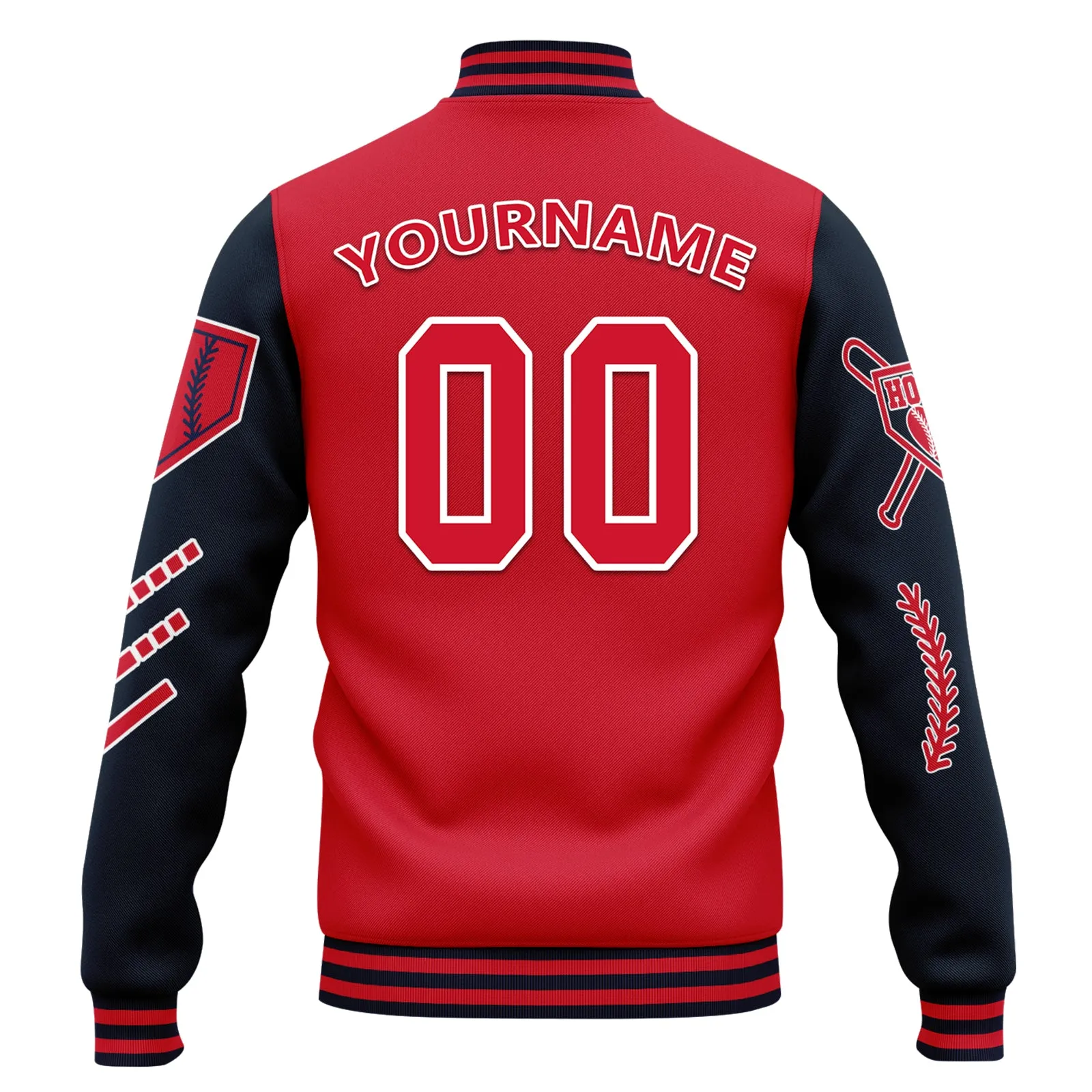 Custom Navy Red Raglan Sleeves Jacket Bomber Full-Snap Varsity Letterman Personalized Jacket FZ005-D023002-1