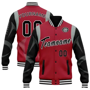 Custom Red Atlanta Jacket Bomber Full-Snap Varsity Letterman Personalized Jacket FZ005-D025004-2