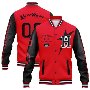 Custom Red Blue Houston Jacket Bomber Full-Snap Varsity Letterman Personalized Jacket FZ005SX-D020290-12