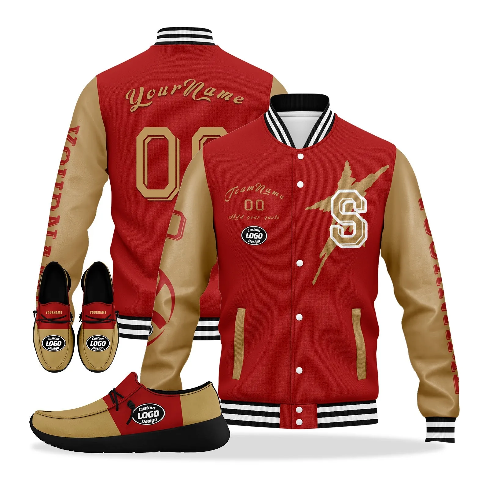 Custom Red Yellow San Francisco Jacket and Sports Shoes Combo Offer Personalized Combo ZH-D020294-25