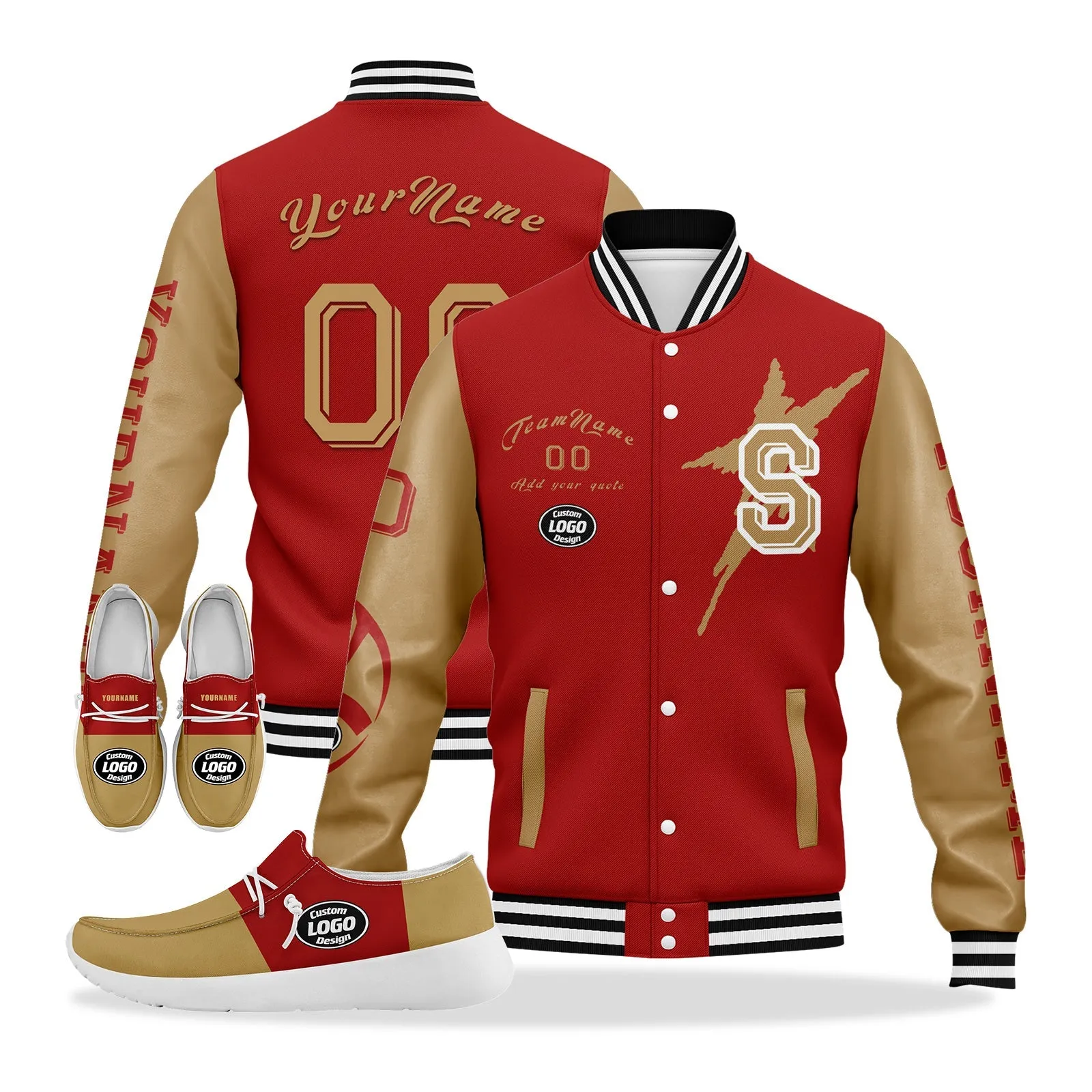 Custom Red Yellow San Francisco Jacket and Sports Shoes Combo Offer Personalized Combo ZH-D020294-25