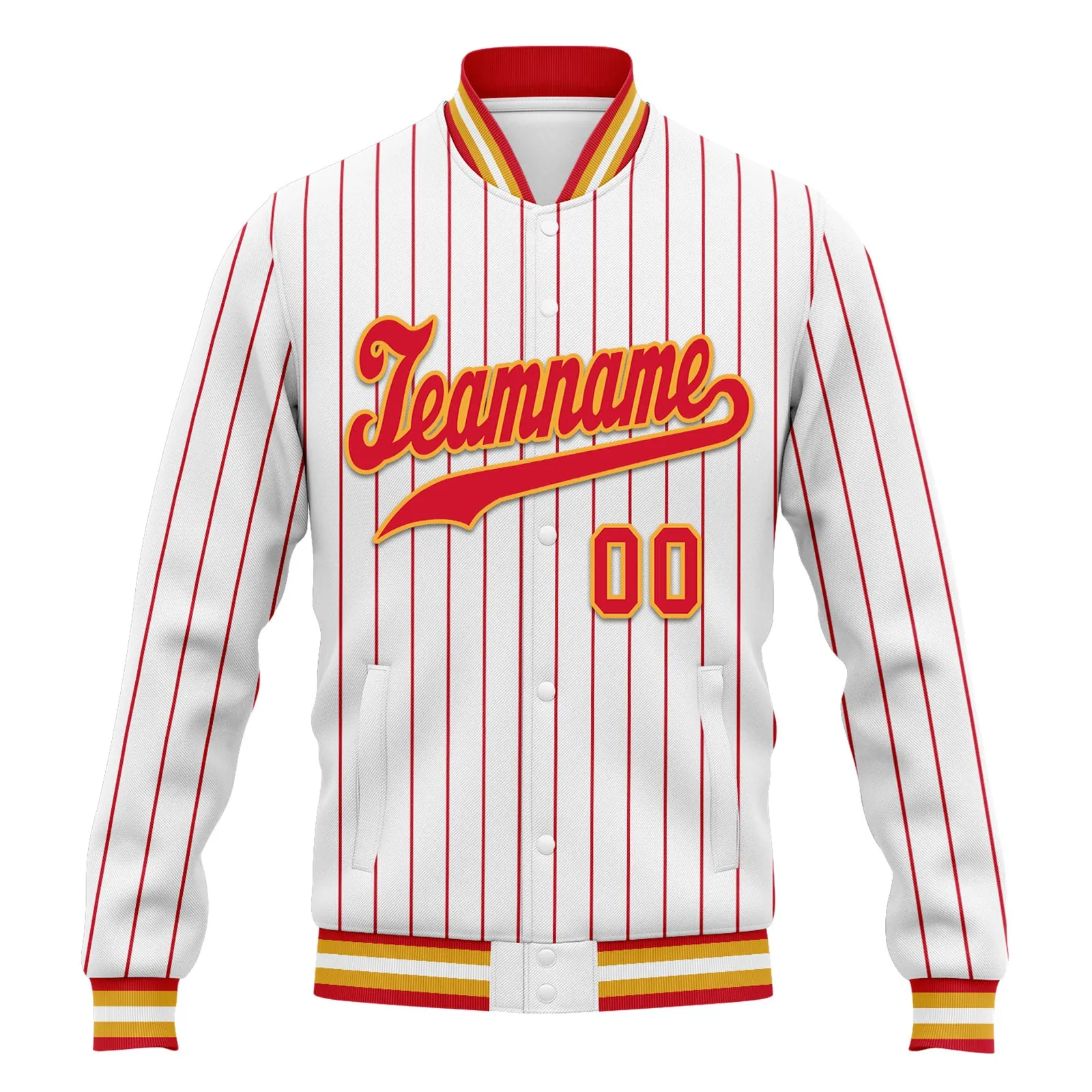 Custom White Red Stripe Fashion Jacket Bomber Full-Snap Varsity Letterman Personalized Jacket FZ005-D020219-16