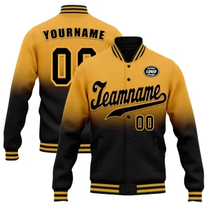 Custom Yellow Black Fade Fashion Jacket Bomber Full-Snap Varsity Letterman Personalized Jacket FZ005-D020229-9