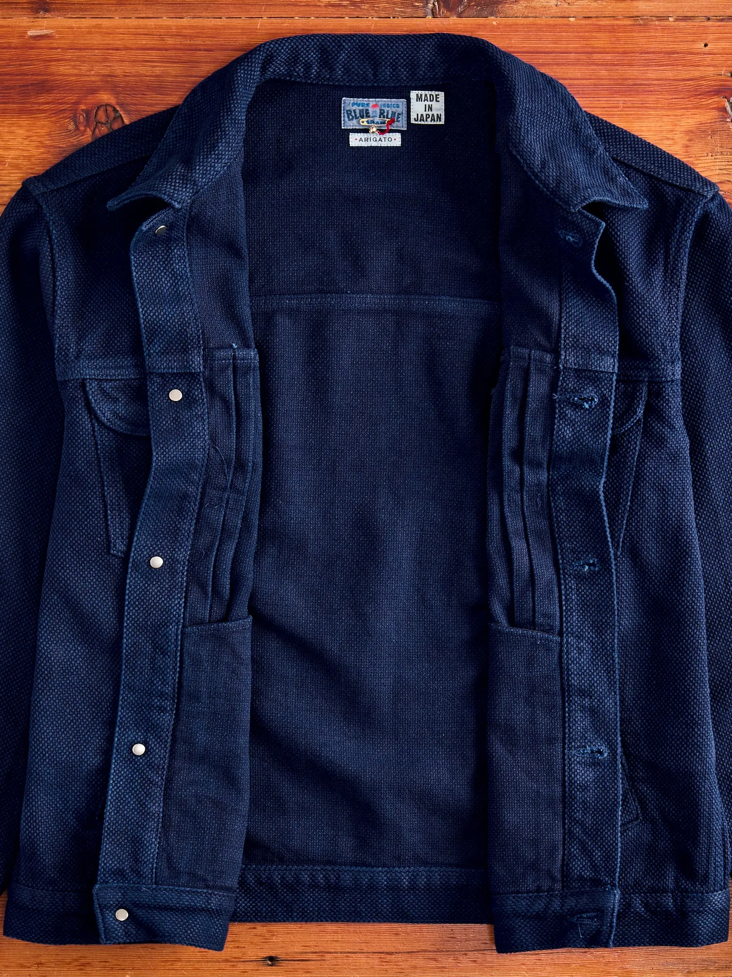 Double Cloth Sashiko Trucker Jacket in Hand Dyed Indigo