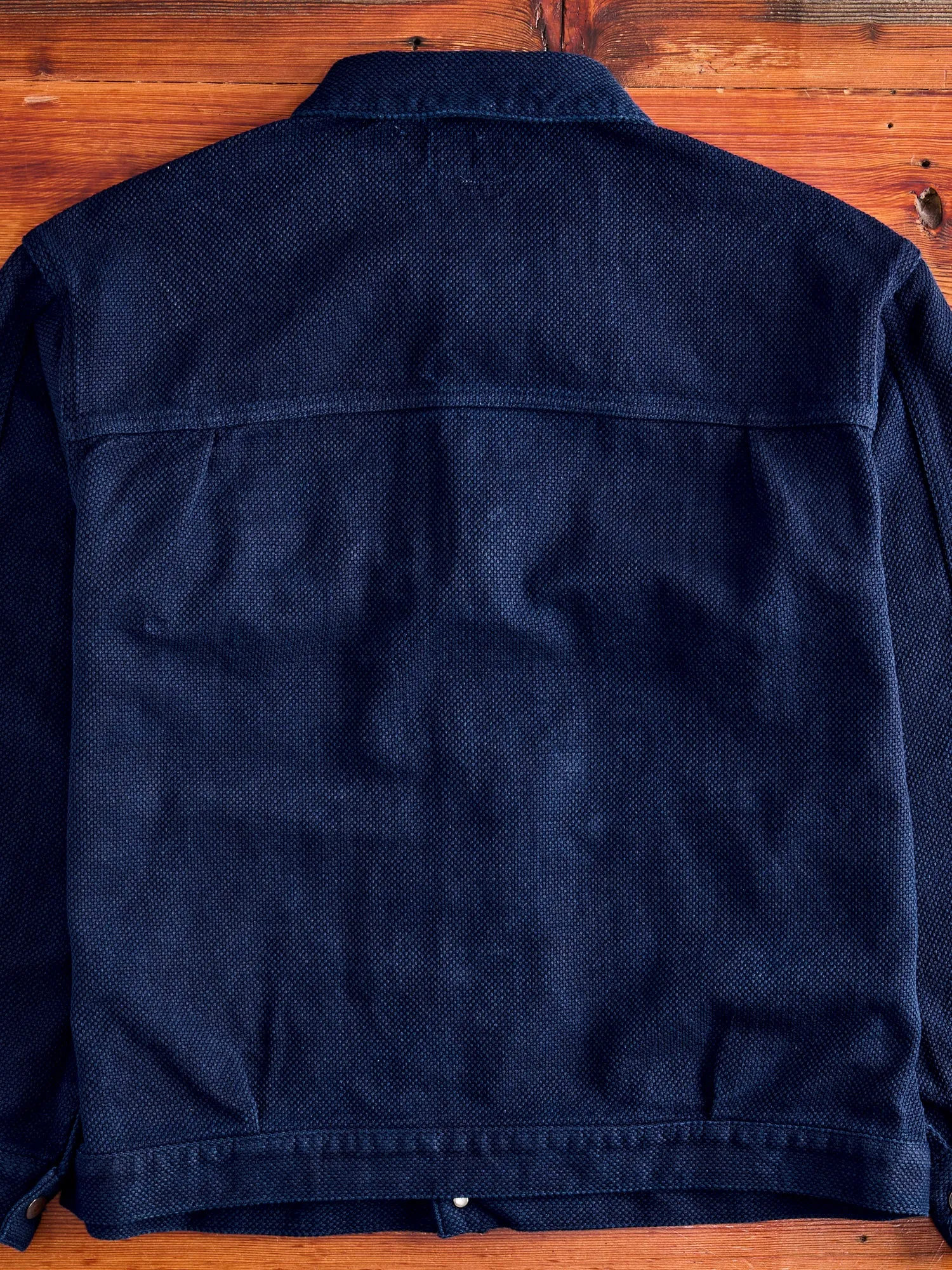 Double Cloth Sashiko Trucker Jacket in Hand Dyed Indigo