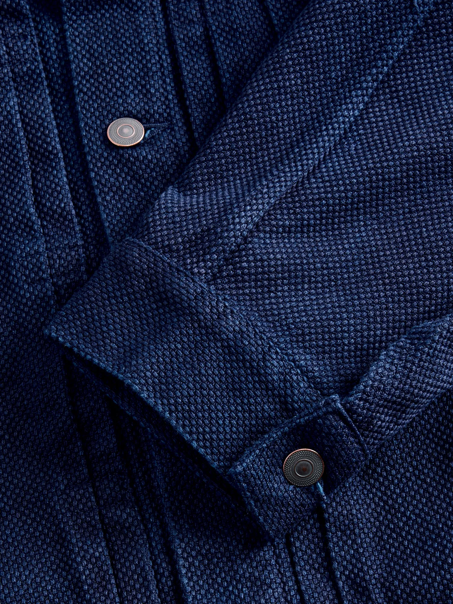 Double Cloth Sashiko Trucker Jacket in Hand Dyed Indigo