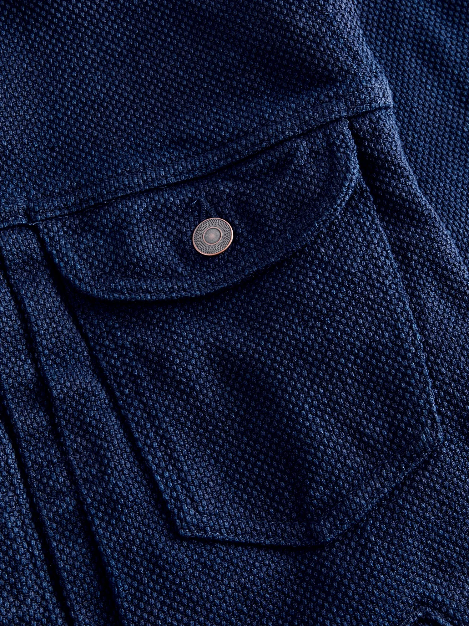 Double Cloth Sashiko Trucker Jacket in Hand Dyed Indigo