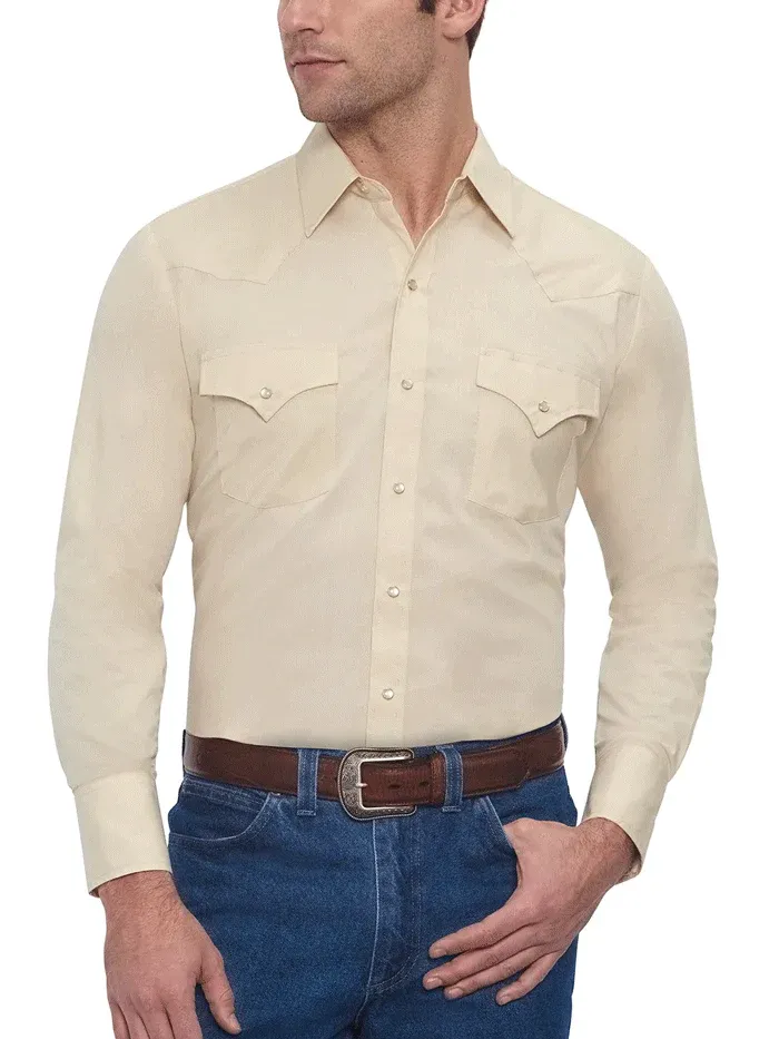 Ely Cattleman Mens Long Sleeve Solid Western Ecru Shirt