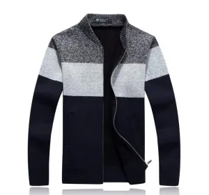 Mens Color Block Zipper Cardigan