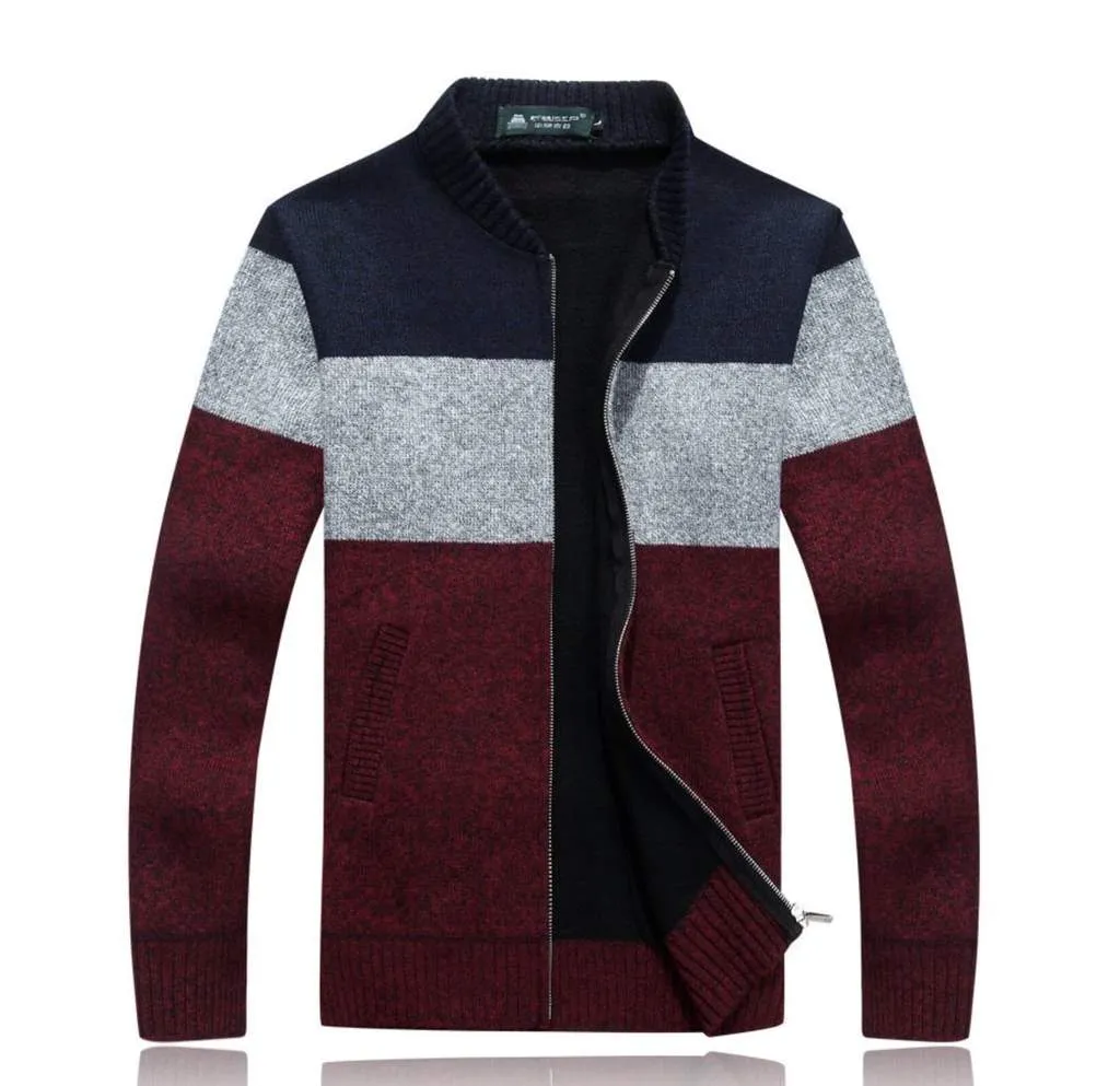 Mens Color Block Zipper Cardigan