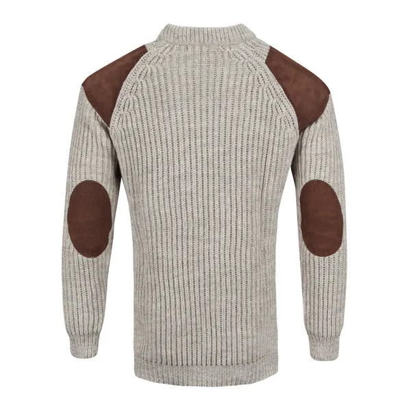 Men's Suede Patch 100% Wool Sweater