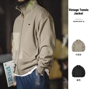 Men's Vintage Sports Tennis Jackets High Collar Fleece Coats - Casual Padding Jacket