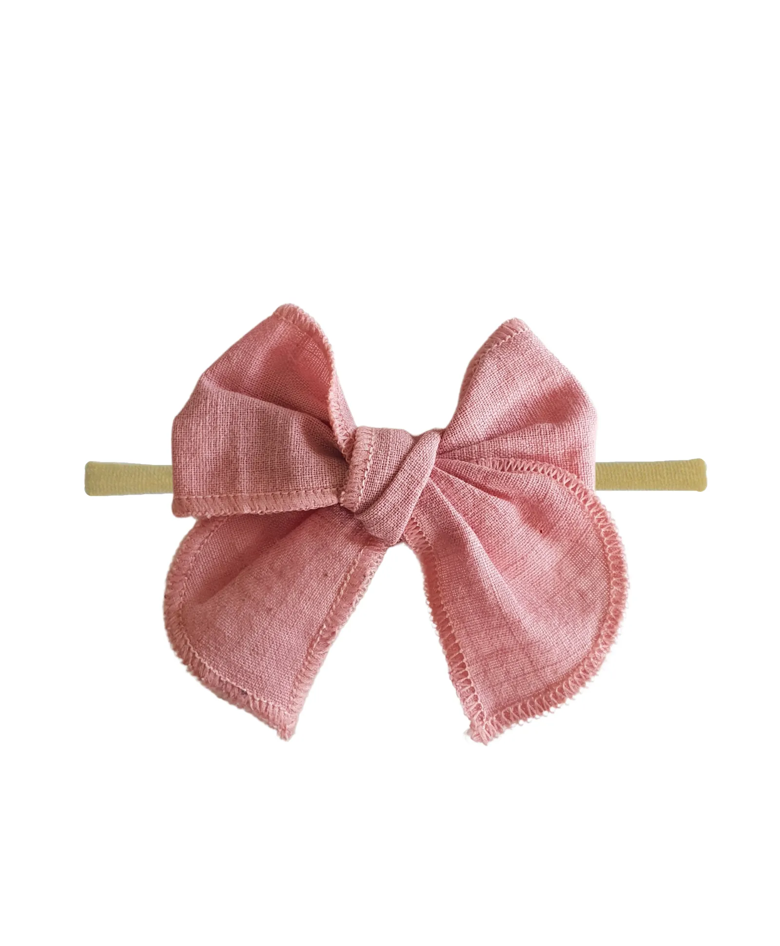 Newborn Linen Knit Bow Headband- Light Pink