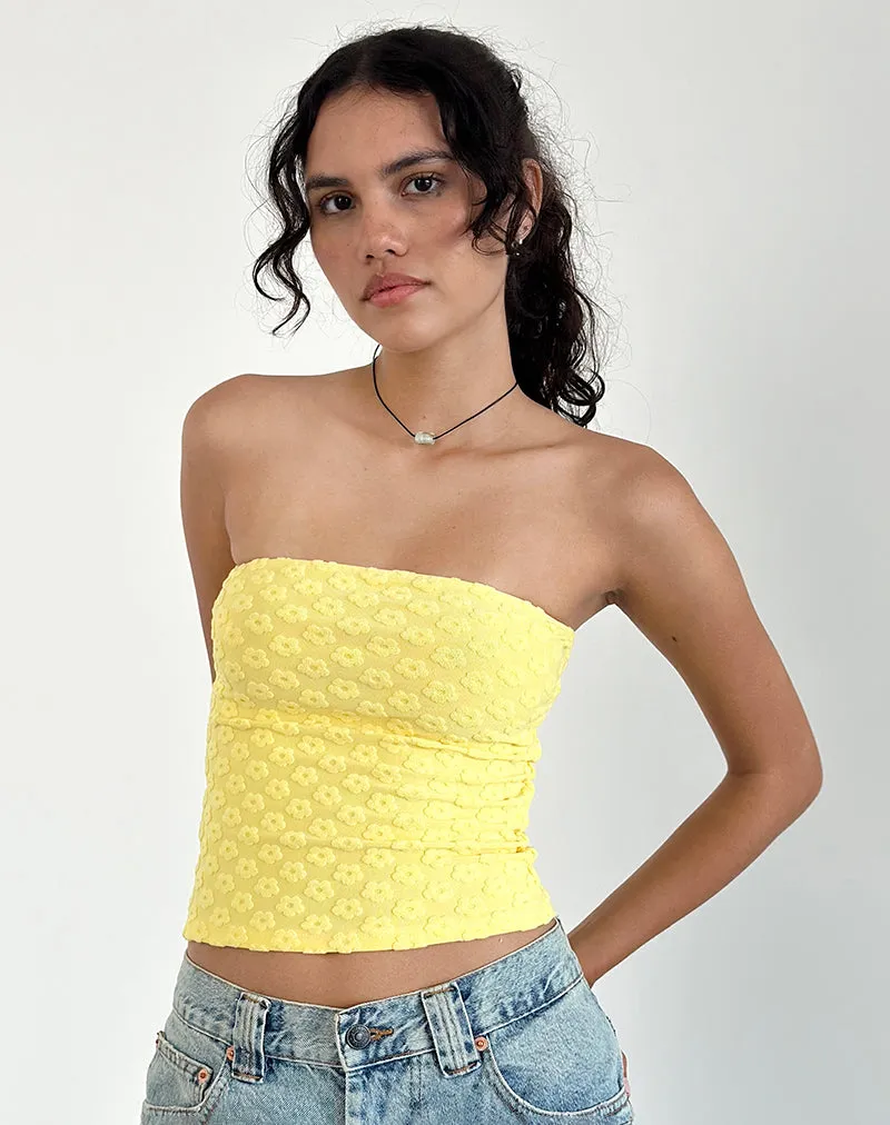 Peggy Bandeau Top in Terry Yellow Mini Floral