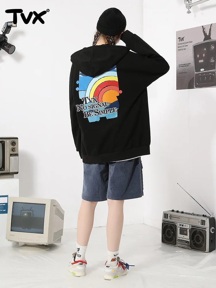 Rainbow letters TV printed hooded cotton jacket cardigan hoodie