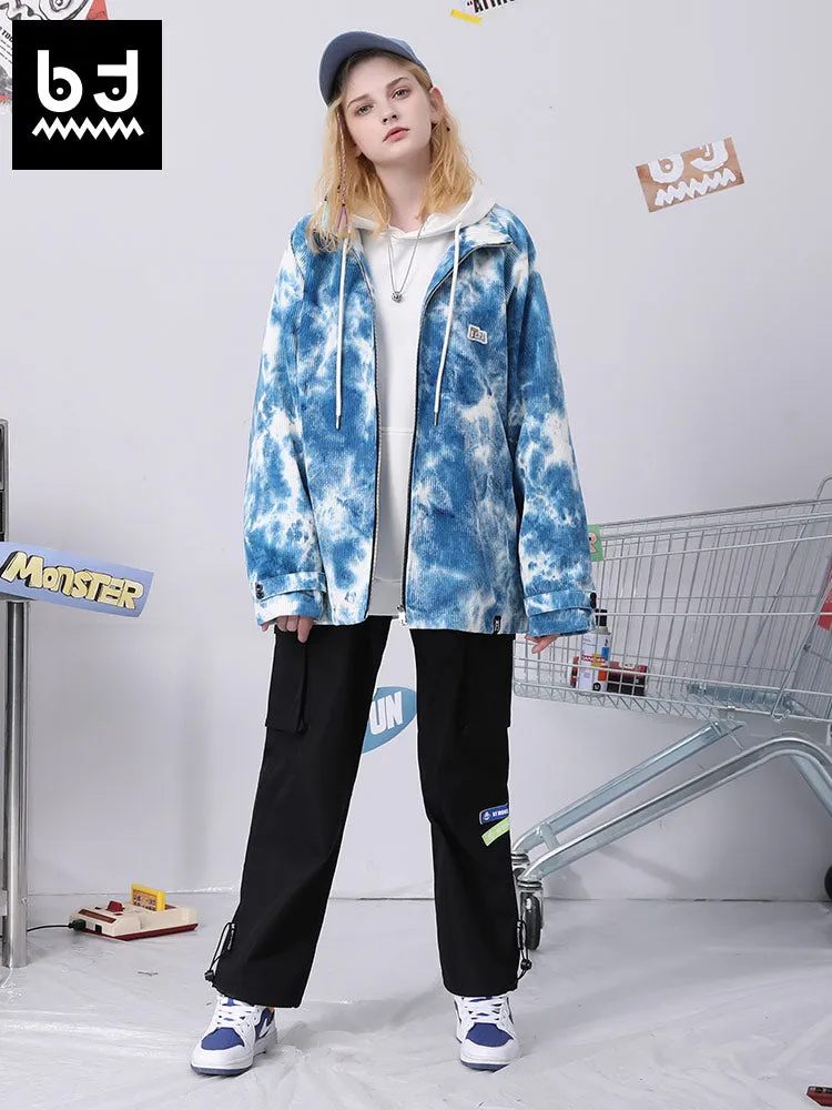 Splash ink printed cartoon letter jacquard drop sleeve corduroy jacket