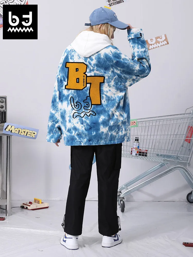 Splash ink printed cartoon letter jacquard drop sleeve corduroy jacket