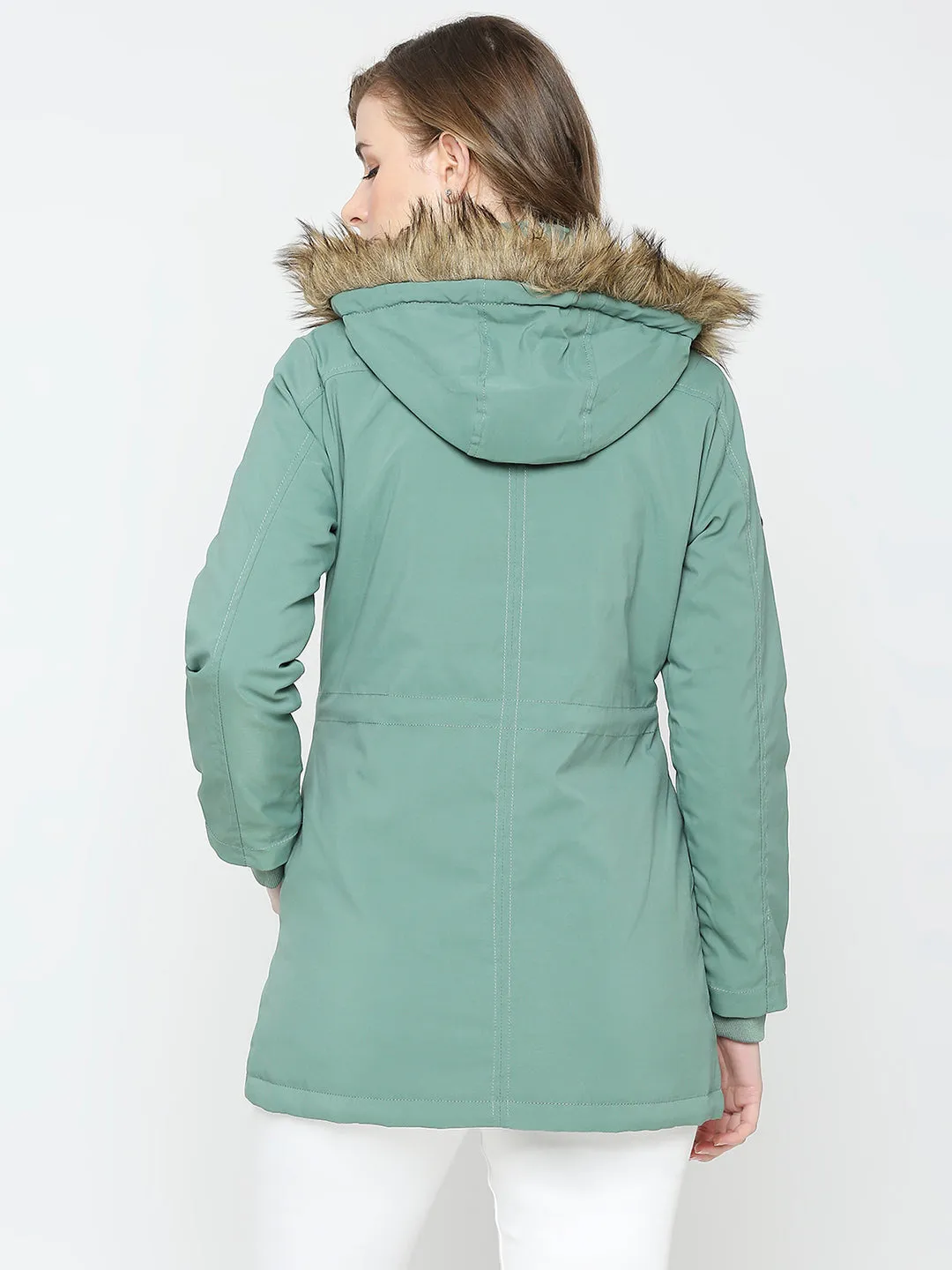 Spykar Women Sea Green Nylon Slim Fit Hooded Jacket