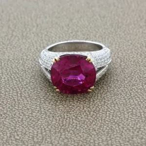 Superb Rubellite Tourmaline Diamond Platinum Ring