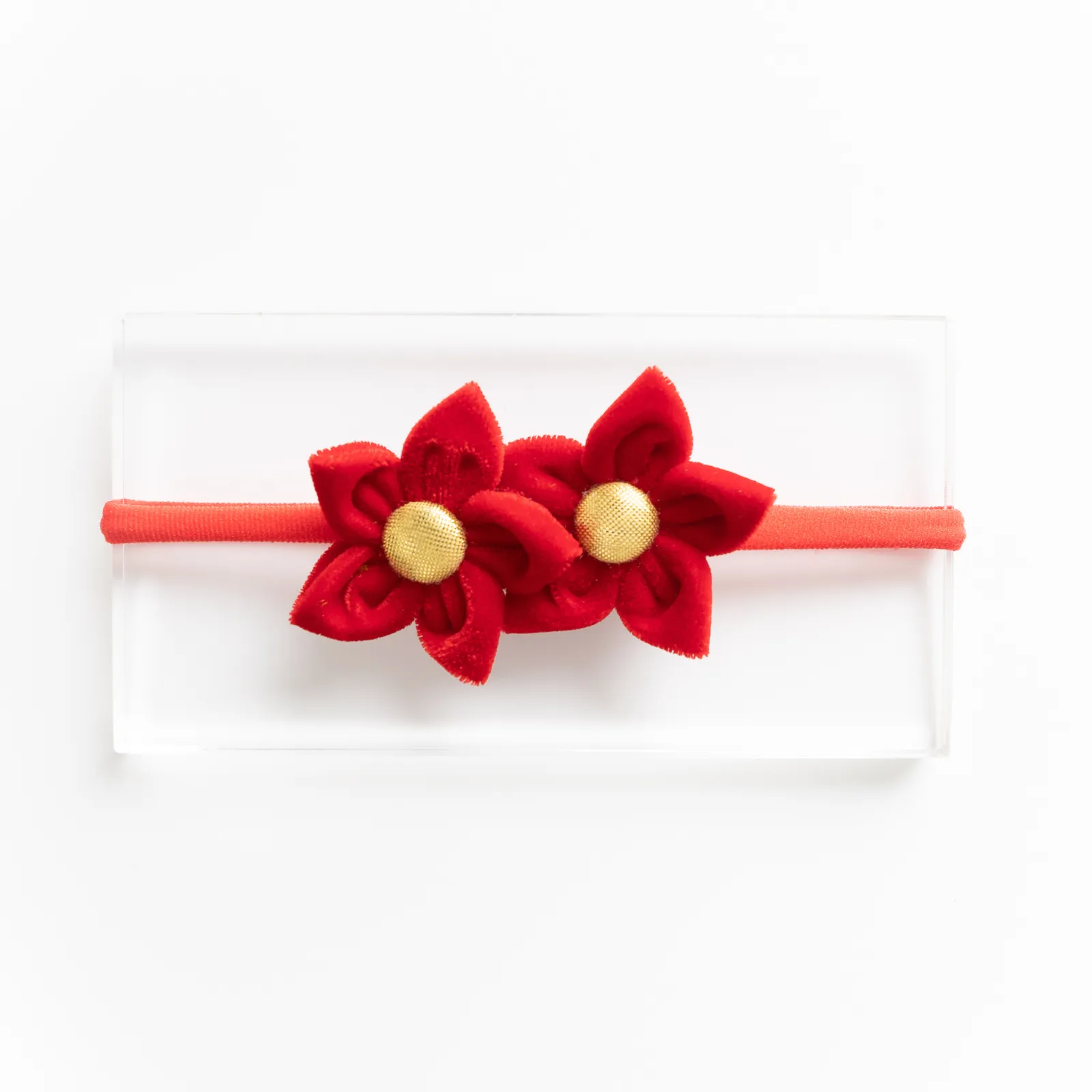 Velvet Flower Newborn Headband- Red