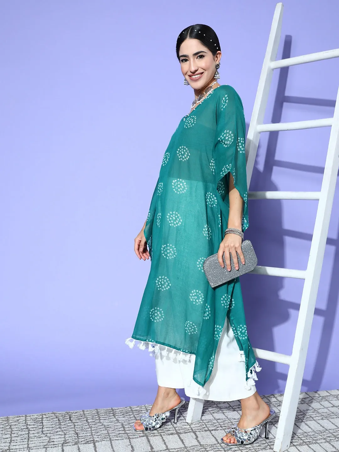 Women Teal Green Pure Cotton Kurta