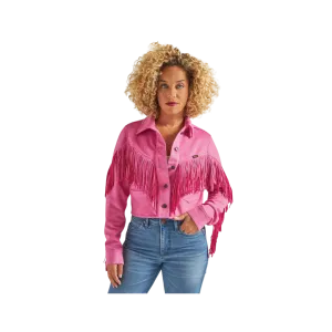 Wrangler Women's Retro Party Crop Fringe Pink Jacket